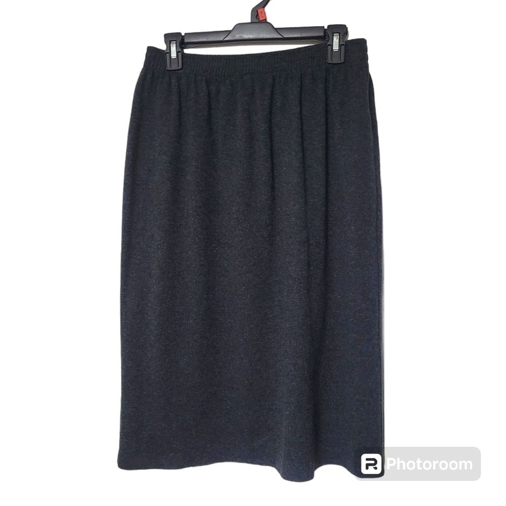 Cathy Daniels Dark Grey Elastic Waist Back Slit Pull On Casual Skirt Size Large